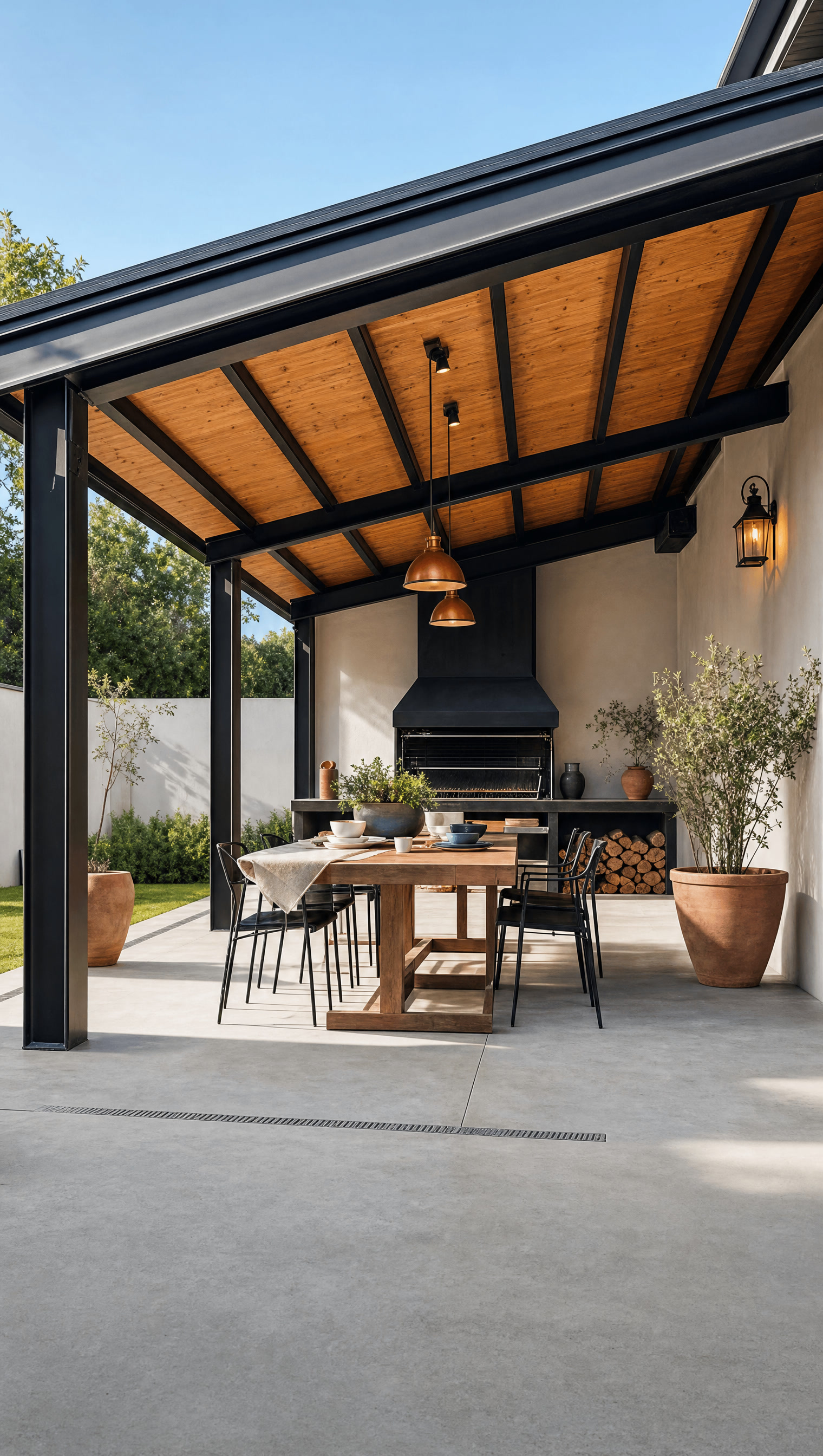 Patio techado con canaletas